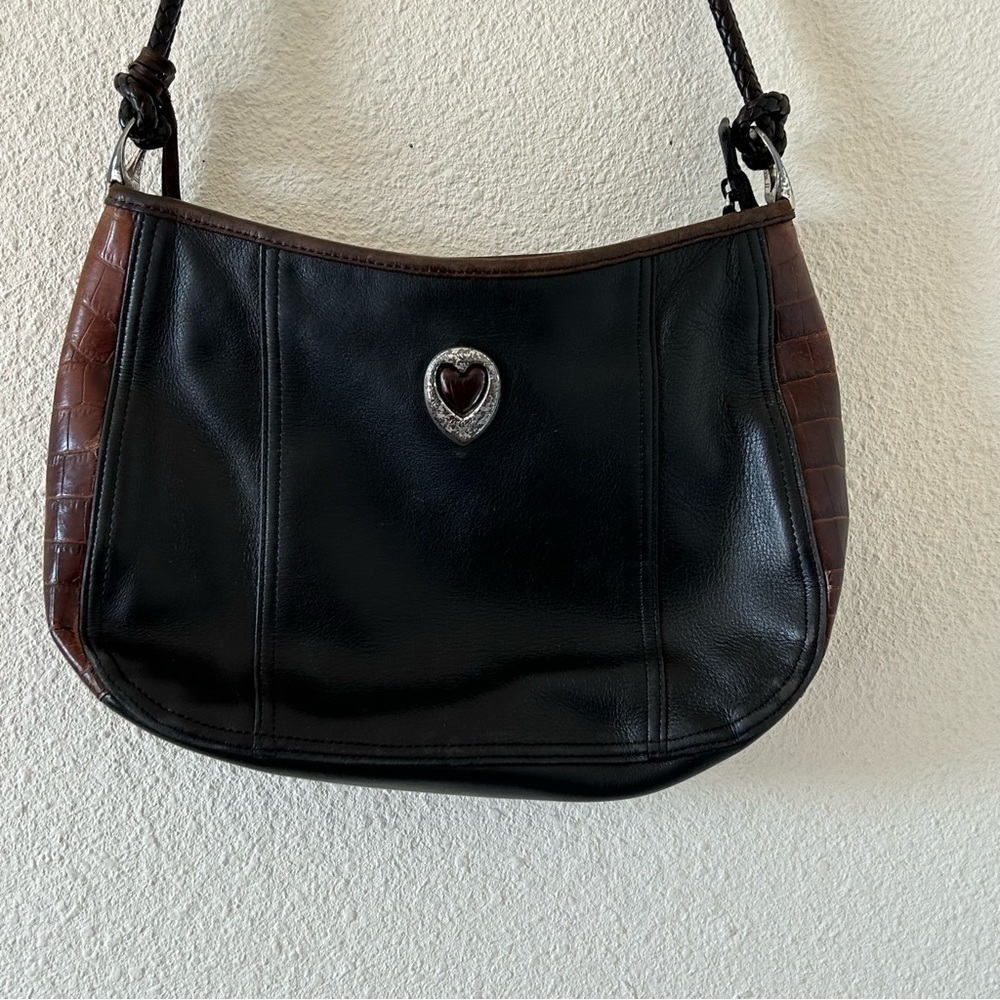 Brighton Women’s Shoulder Bag Black Brown Crock Leather Western Boho Western